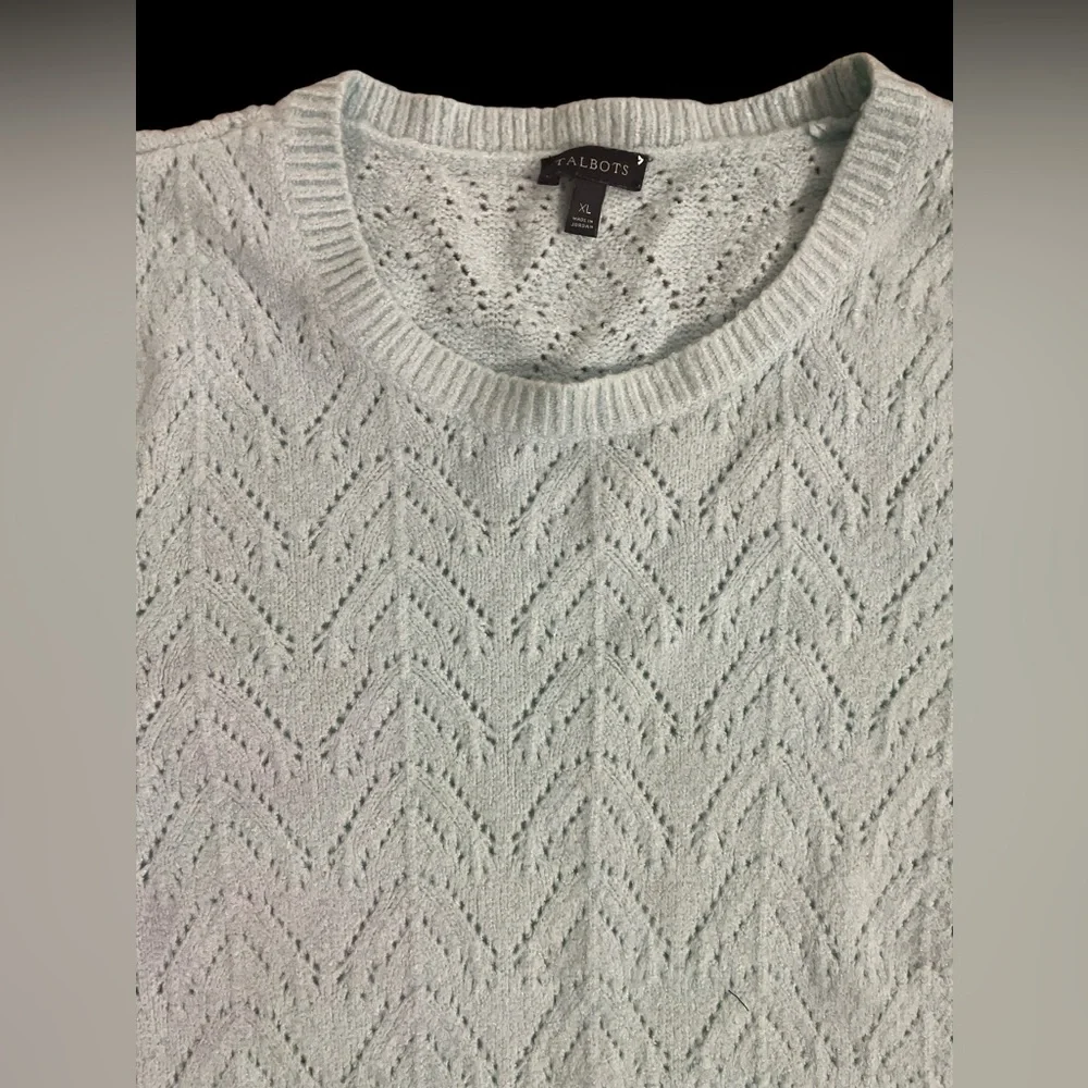 Talbots XL robins egg Tiffany blue pointelle vintage pullover sweater so pretty